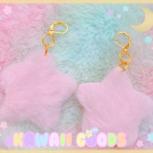 Cute fuzzy starry dainty Earrings, Kawaii earrings, cute earrings, fluffy stars earrings, dreamy earrings, star earrings, kawaii fluffy pink