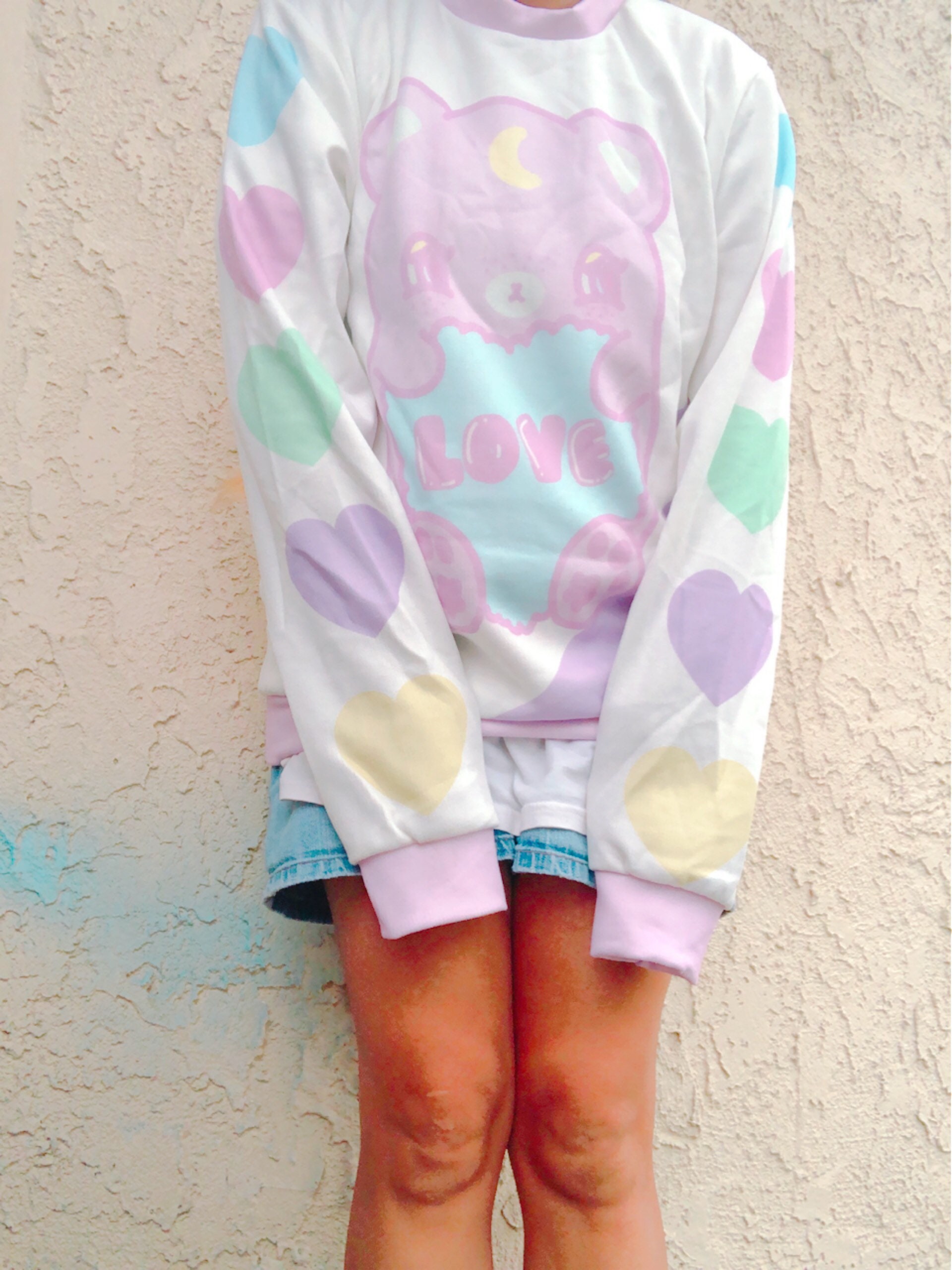 Conversation Heart Bunny and Bear Sweater, Yume Kawaii Sweater, Kawaii Sweater, Pastel Sweater