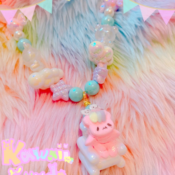 Collier ours Kawaii Lazy Emotion, collier pastel, collier kawaii, collier pâtisserie, collier mignon, accessoires kawaii, accessoires mignons