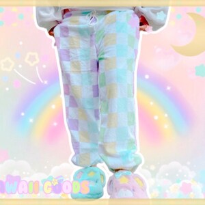 Pastel Checkered Fairy Kei Pants Joggers, fairykei pants, kawaii clothing, cute clothing, pastel pants, clouds pants, pastel clothing,plush