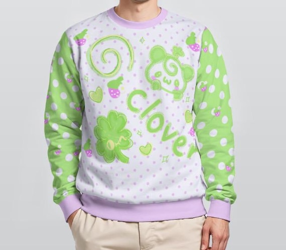 Lucky Panda Heisei Retro Sweater, panda, lucky panda Sweater, panda Sweater, clover Sweater, Fairykei Sweater