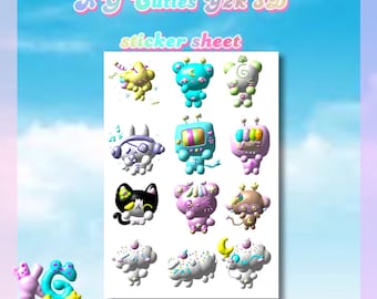 KG Cuties Y2k 3D art Puffy Sticker Sheet, Glitter Sticker, kawaii stickers, pastel stickers, sticker, stickers