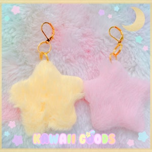 Cute fuzzy starry dainty Earrings, Kawaii earrings, cute earrings, fluffy stars earrings, dreamy earrings, star earrings, kawaii fluffy