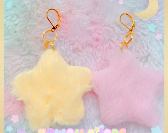 Cute fuzzy starry dainty Earrings, Kawaii earrings, cute earrings, fluffy stars earrings, dreamy earrings, star earrings, kawaii fluffy
