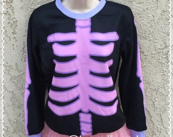 Pastell Goth Pullover (schwarz), Skelett Pullover, Pullover, Kawaii Pullover, Pastell Pullover