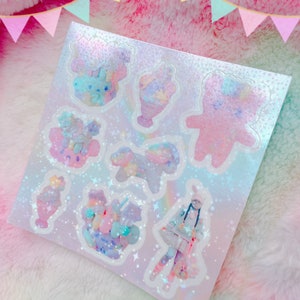 Dreamy Holographic KG Sticker Sheet, kawaii stationary, kawaii sticker sheet, cute sticker sheet, pastel sticker sheet