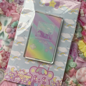 Dreamy Rainbow Kikko TV Game Glitter Acrylic Pin, Acrylic Pin, Kawaii Pin, kawaii acrylic pin, plastic epoxy pin, cute pin, kawaii brooch