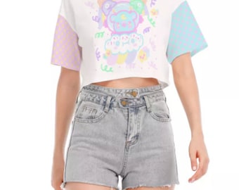 Top corto Trixie l'orso alieno, top corto pastello, top corto fairykei, top corto kawaii carino, top corto adorabile, abbigliamento kawaii, pastello