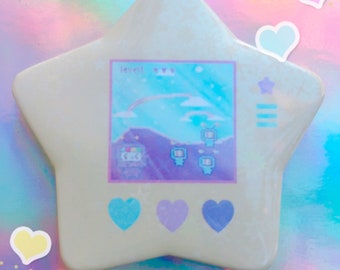 Kikko TV star game Holographic Button, Kawaii buttons, cute buttons, pastel button