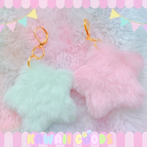 Cute fuzzy starry dainty Earrings, Kawaii earrings, cute earrings, fluffy stars earrings, dreamy earrings, star earrings, kawaii fluffy