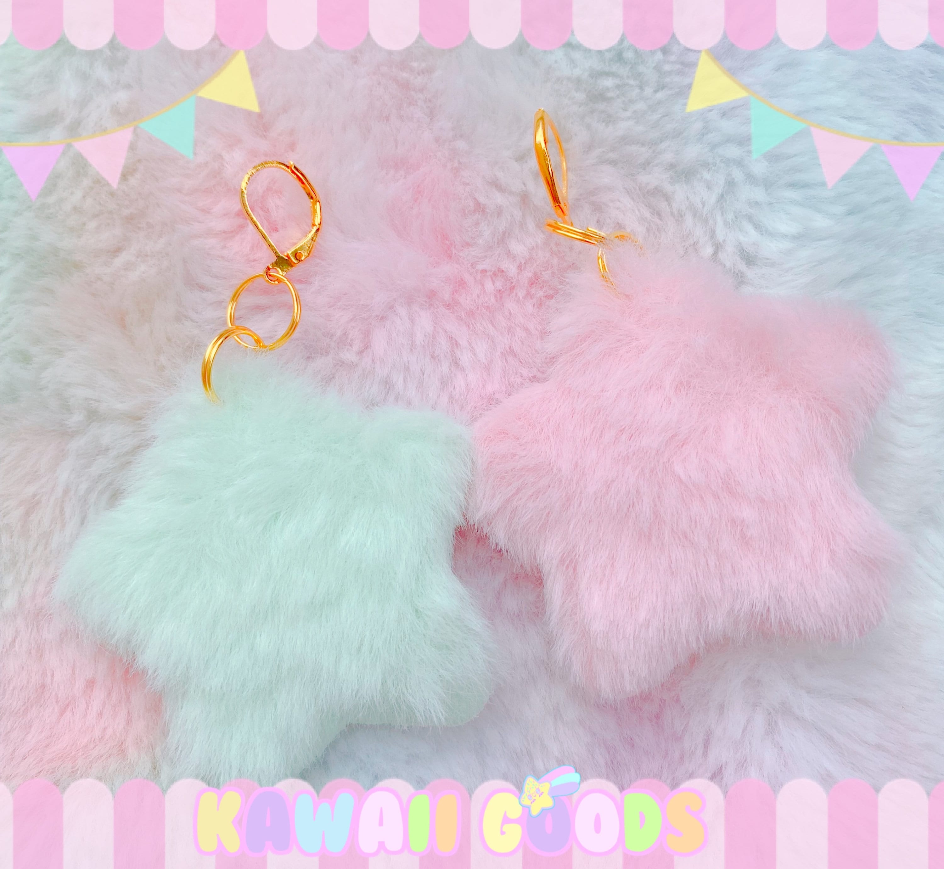 Cute fuzzy starry dainty Earrings, Kawaii earrings, cute earrings, fluffy stars earrings, dreamy earrings, star earrings, kawaii fluffy