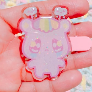 Emotion Bear Glitter Hairclip. Fairykei hairclips, dreamy hairclips, kawaii hairclips, star hairclips, cute hairclips, decora hairclips