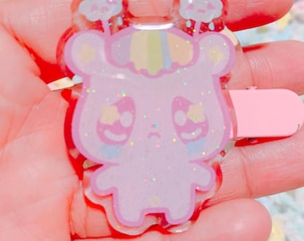 Emotion Bear Glitter Hairclip. Fairykei hairclips, dreamy hairclips, kawaii hairclips, star hairclips, cute hairclips, decora hairclips