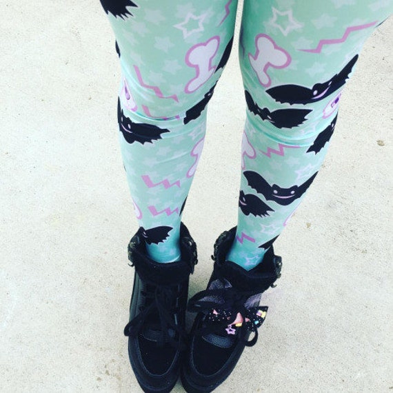 Eyeball Bone Creepy Cute Bat Leggings Tights, Bat Tights, Pastel Goth Tights,  Lavender Eyeball Tights 