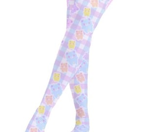 Gingham Gummy Bear OTK, Starry Over the Knee, Kawaii OTK Socks, Pastel  OTK Socks