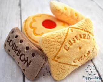 Catnip Biscuit Cat Toys - Set of 4, Custard Cream, Bourbon, Jammy Round and Nice
