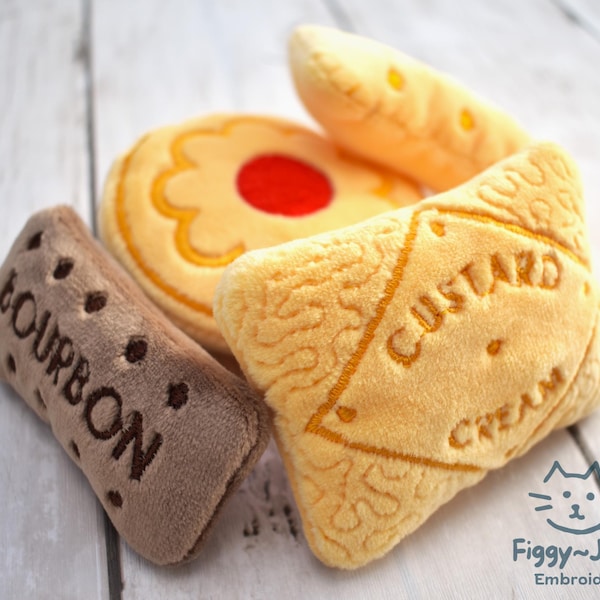 Jouets pour chats en biscuit à l'herbe à chat - Lot de 4, crème pâtissière, bourbon, rond et sympa