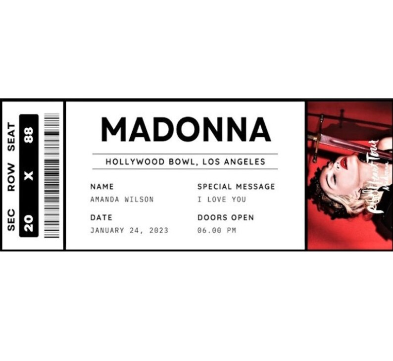 Custom Madonna Tour 2023 Printable Ticket Madonna Concert Etsy Hong Kong