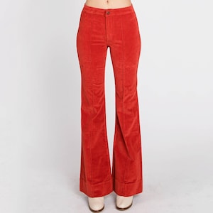 Women&#39;s High Rise Classic Stretch Corduroy Bell Bottom Pin Tuck Seam Flares Bell  Bottom Pants