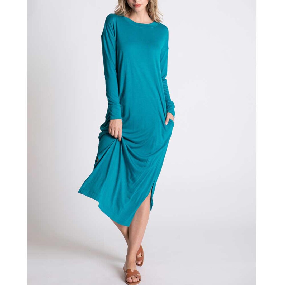 white christmas dresses Color Band Trim Detail Side Slit Casual Midi Dress