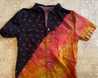 Short Sleeve Button Down Tie Dyed Fire Chiles Shirt