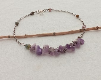 Amethyst anklet. Sterling silver anklet. Gemstone amethyst February women gift anklet. Handmade anklet. Waterproof amethyst anklet. Festival