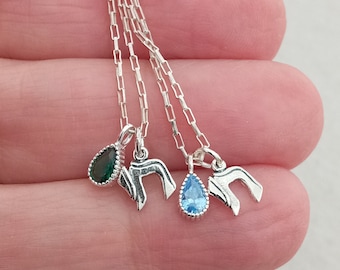 Tiny Chai jewish symbol minimalist necklace w CZ Teardrop. Judaica jewelry. Sterling silver