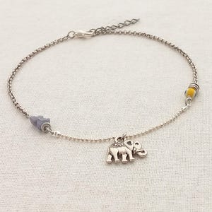 Elephant anklet. Evil eye anklet. Protection anklet. Gold or Silver. Tanzanite bead. Gift for her. Birthday gift. Women jewelry. Summer 23
