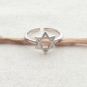 Star of David Jewish symbol ring. Judaica ring. David star Sterling ring. Protection ring. Adjustable open ring. Women&#39;s gift