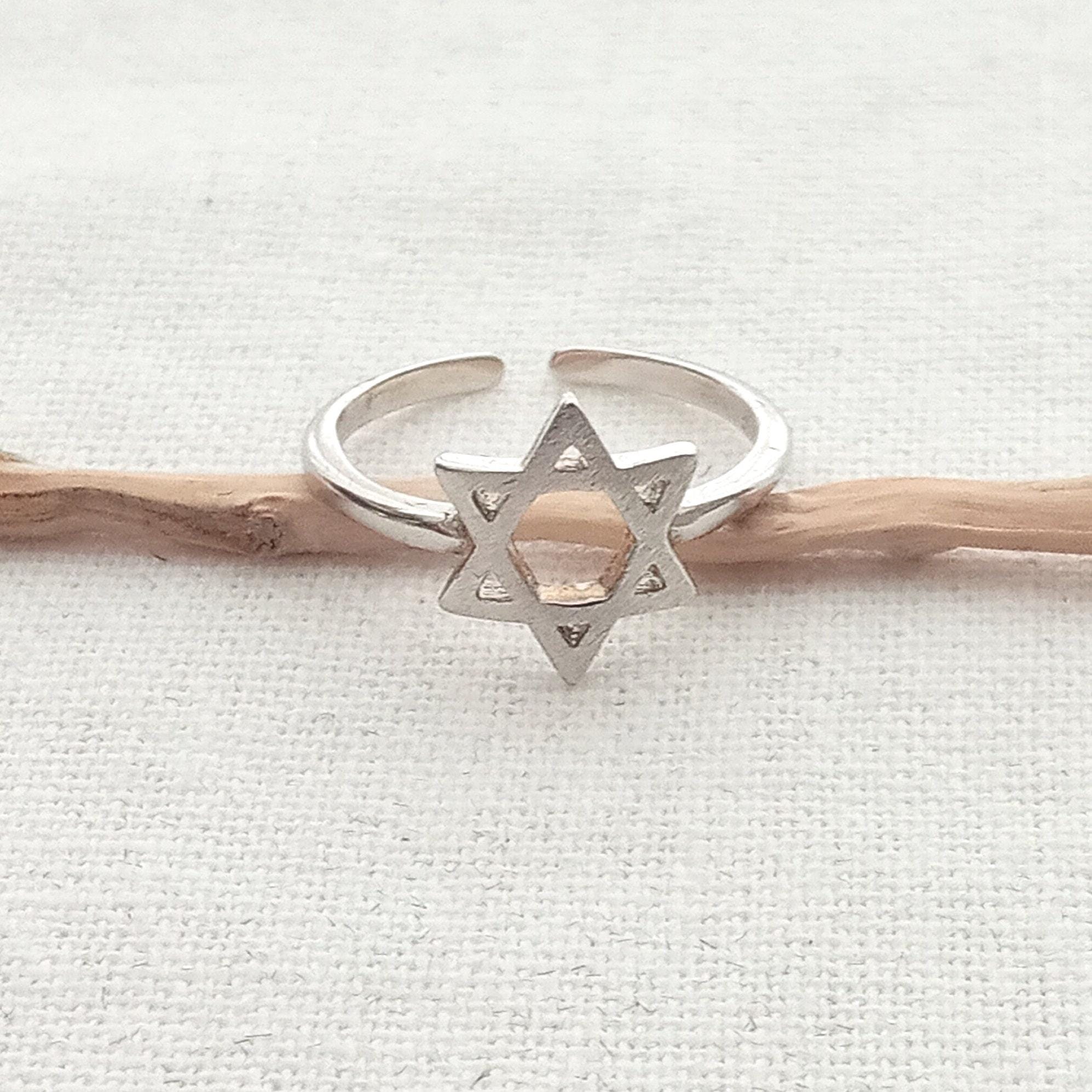 Bague Breloque Étoile De David En Argent Sterling 925 - Modèle Potelé, Bande Plate - Neuve Avec étiquettes