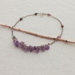 Amethyst anklet. Sterling silver anklet. Gemstone amethyst February women gift anklet. Handmade anklet. Waterproof amethyst anklet. Festival image 5