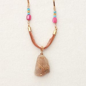 Rutilated quartz necklace. Statement necklace. Long golden rutilated quartz necklace. Long rutilated quartz pendant. Healing stone necklace