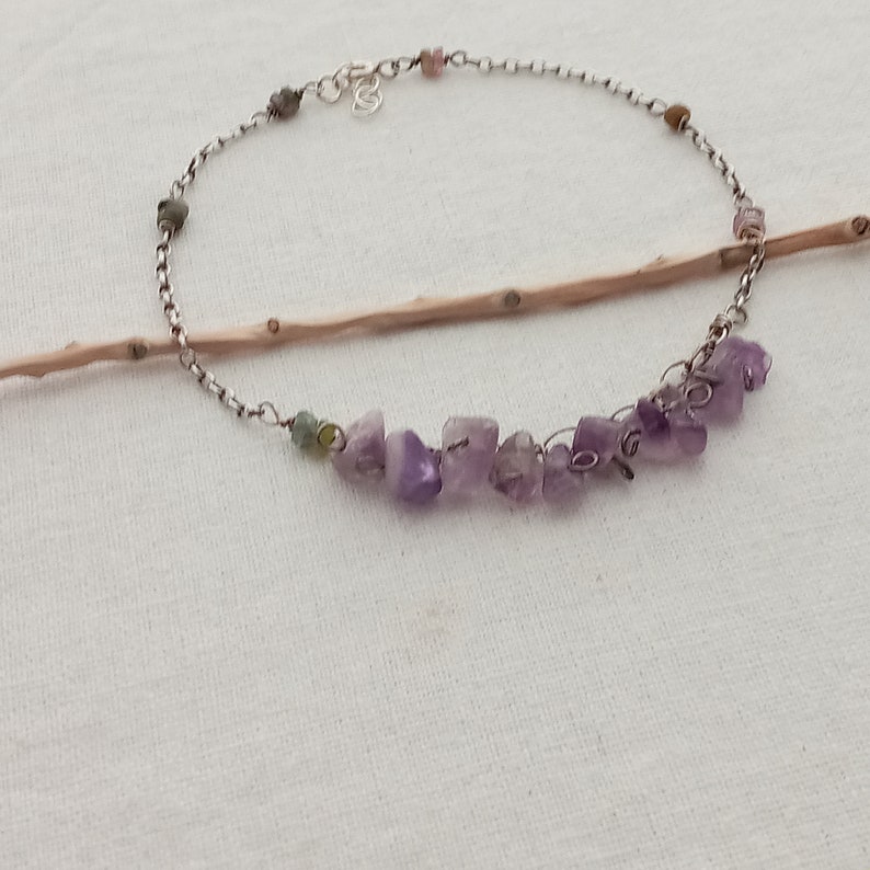 Amethyst anklet. Sterling silver anklet. Gemstone amethyst February women gift anklet. Handmade anklet. Waterproof amethyst anklet. Festival image 6