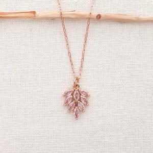 Pink Zircon Flower Necklace, 14K Rose Gold Filled Pendant