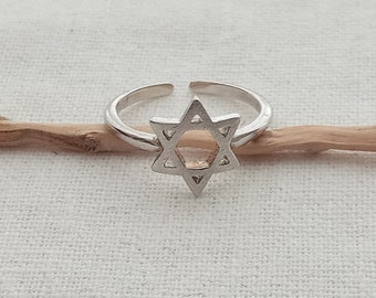 Star of David Jewish symbol ring. Judaica ring. David star Sterling ring. Protection ring. Adjustable open ring. Women's gift