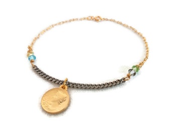 Goldfarbenes Fußkettchen mit Swarovski Perle - Körperschmuck