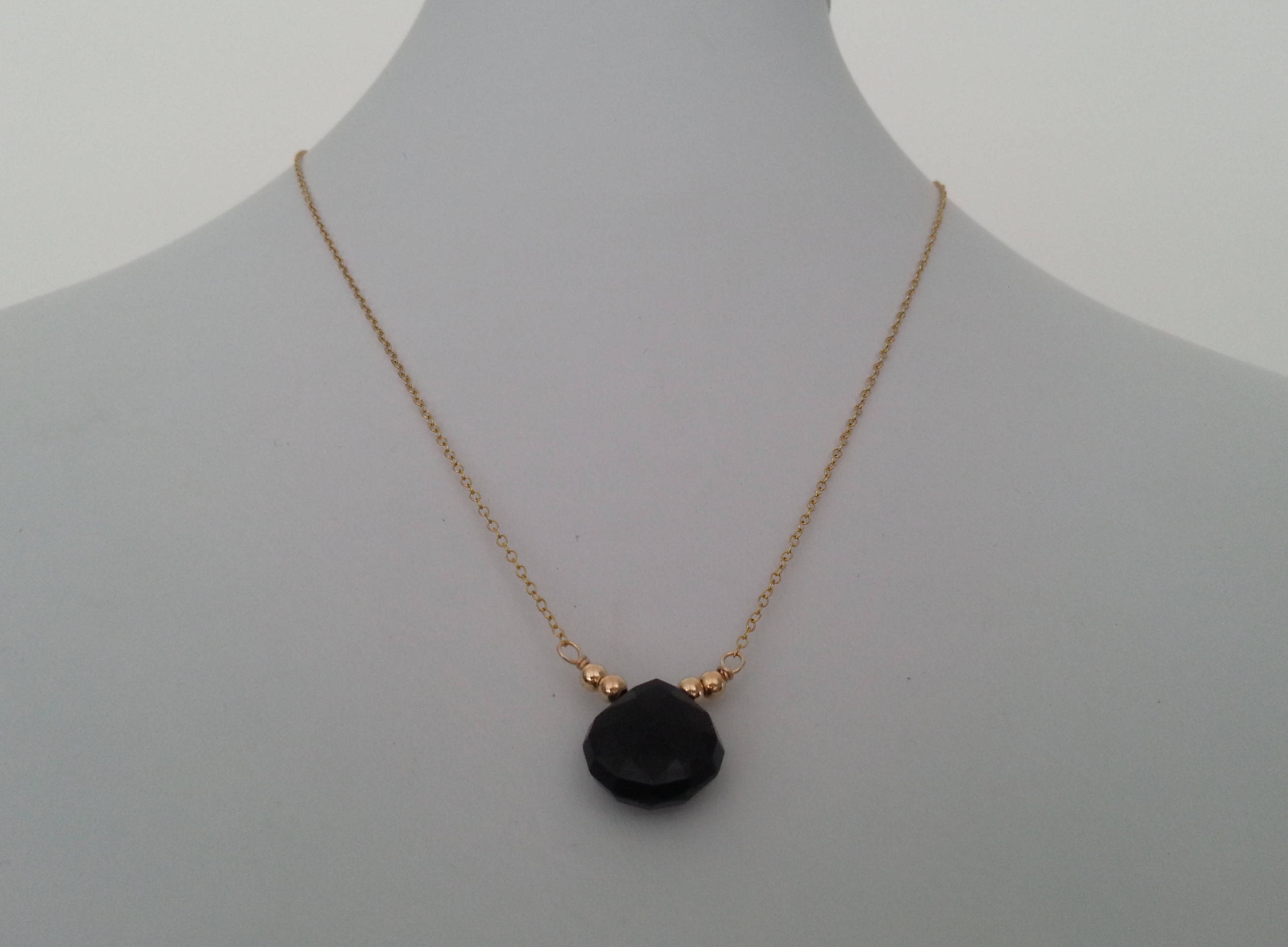 Onyx black pendant. 14 KT Gold Filled drop faceted onyx. Etsy