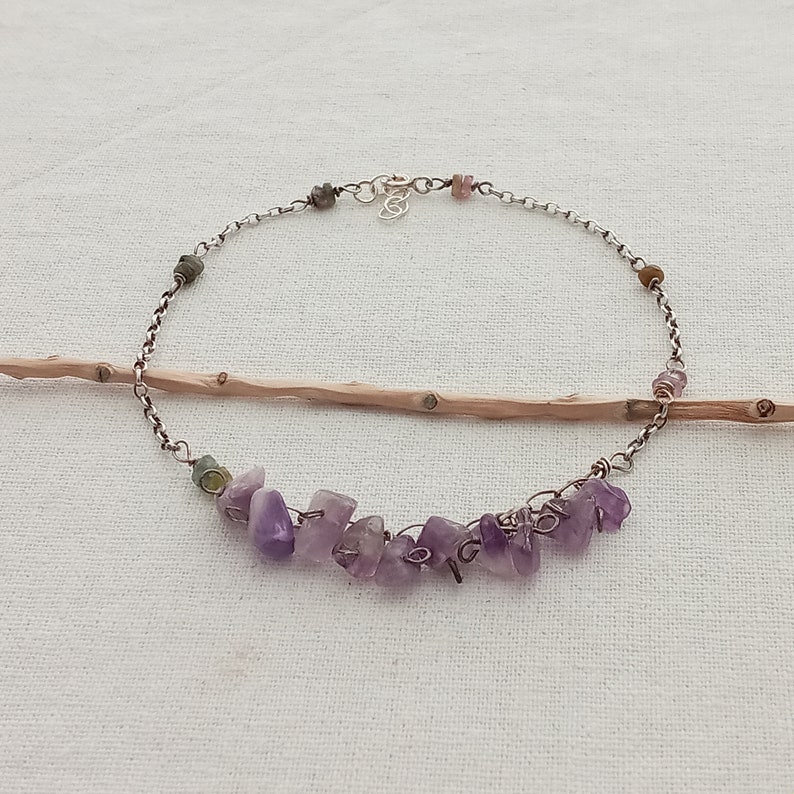 Amethyst anklet. Sterling silver anklet. Gemstone amethyst February women gift anklet. Handmade anklet. Waterproof amethyst anklet. Festival image 9