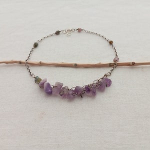 Amethyst anklet. Sterling silver anklet. Gemstone amethyst February women gift anklet. Handmade anklet. Waterproof amethyst anklet. Festival image 3