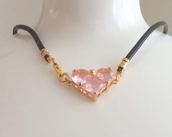 Heart pink cubic zirconia choker romantic geometric pendant