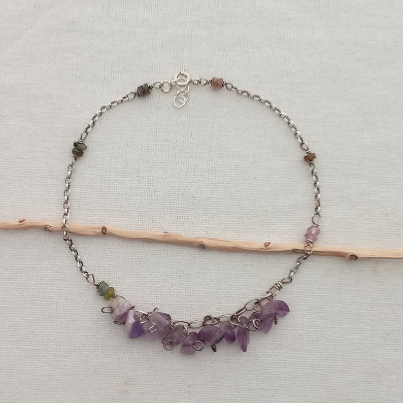 Amethyst anklet. Sterling silver anklet. Gemstone amethyst February women gift anklet. Handmade anklet. Waterproof amethyst anklet. Festival image 8