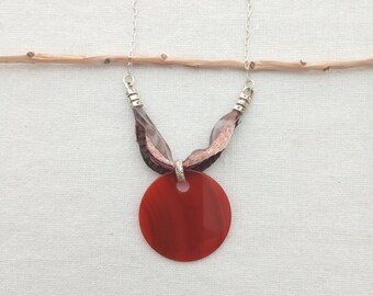Collar con disco de cornalina de plata de ley, colgante de piedra preciosa natural + regalo