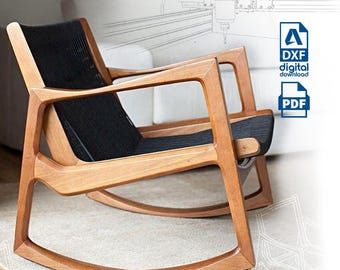 CNC Cut Furniture Design Rocking Chair Plan - DXF File Included, Custom Woodworking Project / CNC Cut Outdoor Rocking Chair Plan