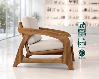 Modern Wooden Lounge Chair Plans, for Cnc DXF PDF SKP Files, Scandinavian Armchair Design, Digital Download, Boho style