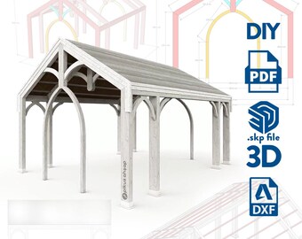 Antique Wooden Pergola Plans, Step-by-Step Wooden Pergola Instructions, Printable PDF Plans, Digital Download, Sketchup Pergola 3D model