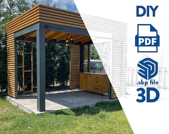 Modern Wooden Pergola Plans, Step-by-Step Wooden Pergola Instructions, Printable PDF Plans, Digital Download, Sketchup Pergola 3D model