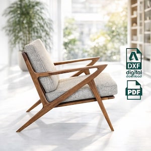 Houten caféstoel DWG-bestand: rustiek CNC-gesneden ontwerp (digitale download)