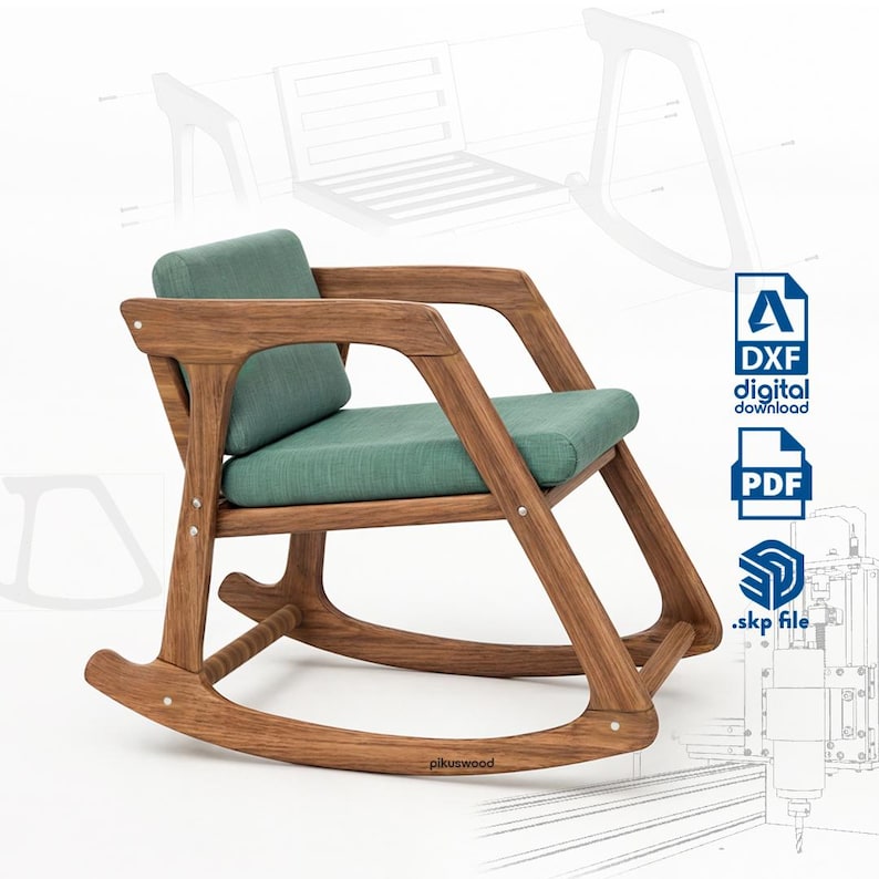Plan du fauteuil à bascule d'extérieur CNC : fichier DXF, projet de menuiserie image 2