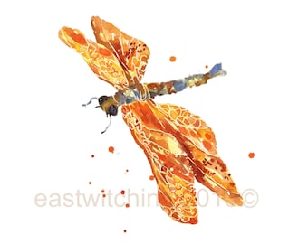 Watercolour Dragonfly print -  nursery animal art, mothers day, Golden DRAGONFLY Print, dragonfly art