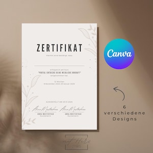 Plantilla digital de documento de certificado en alemán Canva | Simplemente personalice e imprima el "Certificado 1"